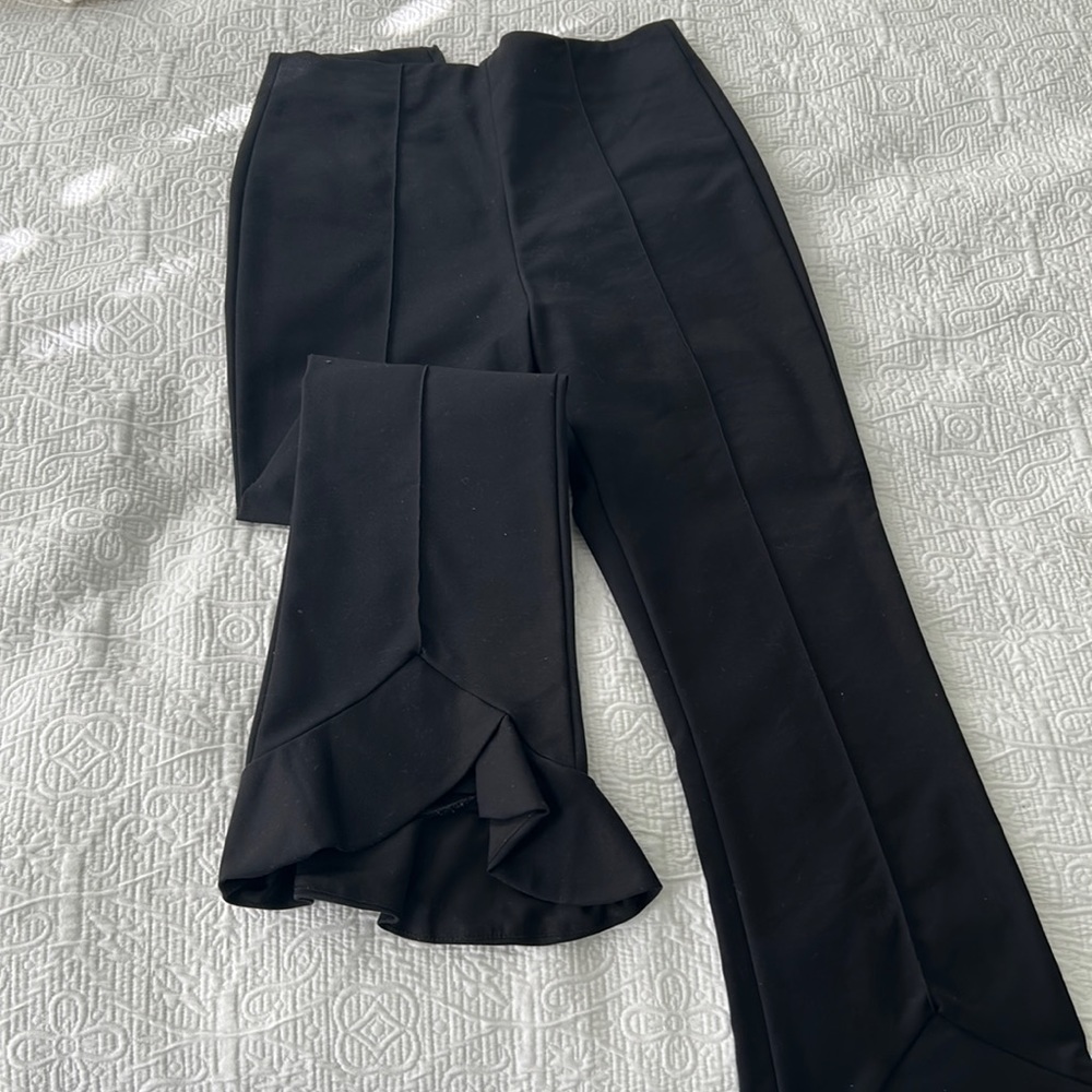 C/MEO Collective Tuxedo pants with ruffle flair